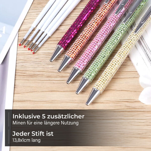 Kristall-Kugelschreiber Set, 5er-Pack, Mehrfarbig, inkl. 5 Ersatzminen image number 4