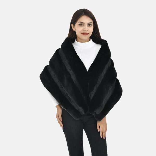 LA MAREY - Kunstfell Stola, 152x38cm, schwarz image number 1