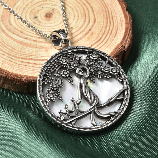 Weißer Perlmutt-Anhänger mit Kette, 50 cm, Edelstahl ca. 12,27 ct image number 3