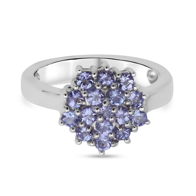 AA Tansanit Cluster Ring 925 Silber Platin-Überzug image number 0