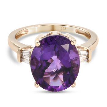 AA Lusaka Amethyst und Zirkon-Ring, 375 Gelbgold (Gr&ouml;&szlig;e 16.00) ca. 4,66 ct