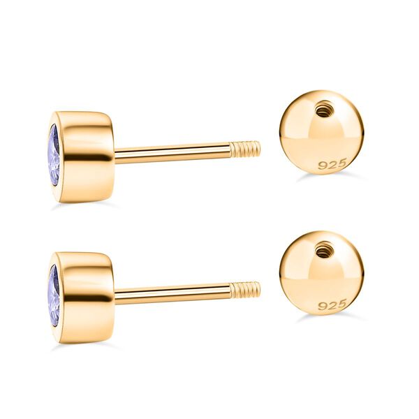 Tansanit Ohrringe, 925 Silber 750 Gelbgold Vermeil - 0,53 ct. image number 4