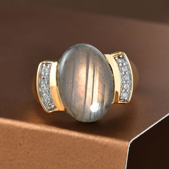 Labradorit und Zirkon-Ring, 925 Silber vergoldet  ca. 6,49 ct