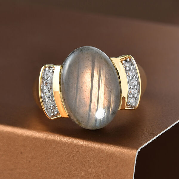 Labradorit und Zirkon-Ring, 925 Silber vergoldet  ca. 6,49 ct image number 2