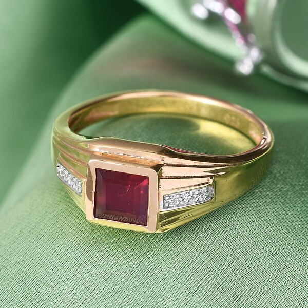 Fissure gef&uuml;llt Rubin und Zirkon Herren Ring 925 Silber 585 Vergoldet image number 2