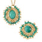 2er Set - Amazonit Anhänger mit Kette und Ring, goldfarben, (Größe 17-18 verstellbar) ca. 15.00 ct