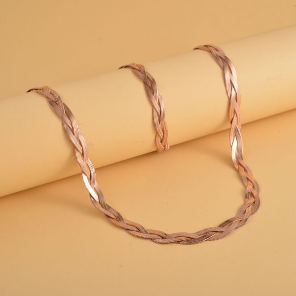 Geflochtene Halskette und Armband, Edelstahl roséfarben image number 2