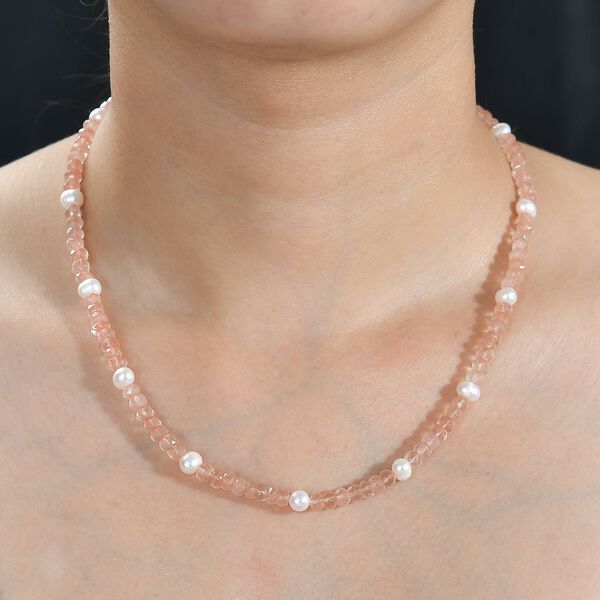 Rosenquarz, Perle Halskette ca. 50 cm Messing platiniert image number 3