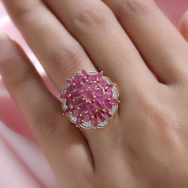 Afrikanischer Rubin Blumen-Ring, 925 Silber vergoldet  ca. 7,03 ct image number 3