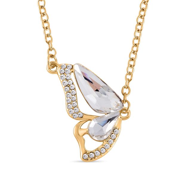 3er Set - Wei&szlig;er Kristall, Schwarzer Kristall Schmetterling Halskette (ca. 50 cm + 5 cm Extender), Armband (ca. 19 cm + 5 cm Extender) und Ohrringe image number 2