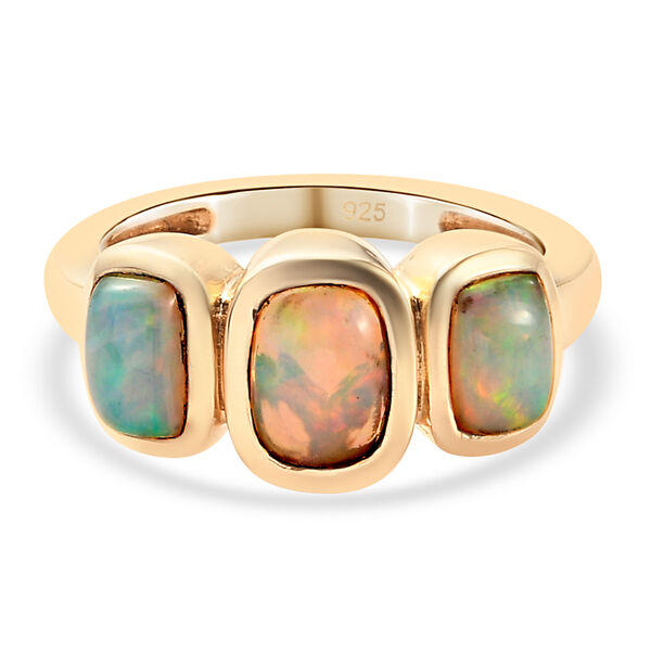 Nat&uuml;rlicher &Auml;thiopischer Opal 3 Stein Ring 925 Silber vergoldet  ca. 1,29 ct