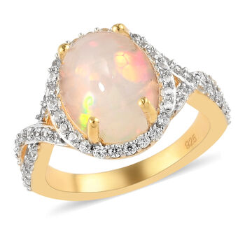 Nat&uuml;rlicher, &auml;thiopischer Opal und Nat&uuml;rlicher, &auml;thiopischer Opal und Zirkon-Ring - 2,96 ct.