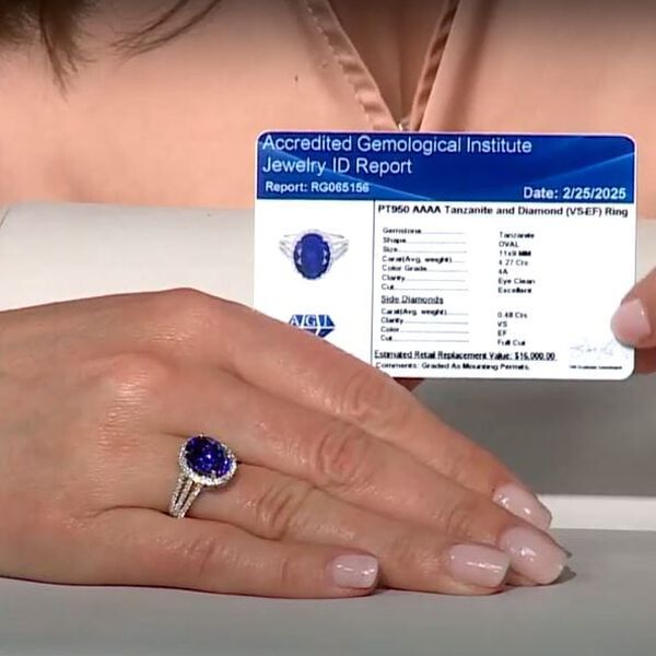 RHAPSODY zertifiziert und gepr&uuml;ft AAAA Tansanit und VS-EF Diamant Ring in 950 Platin - 4,75 ct. image number 1