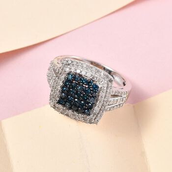 Blauer und wei&szlig;er Diamant Ring, 925 Silber platiniert (Gr&ouml;&szlig;e 16.00) ca. 1.00 ct