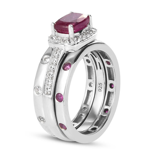 3er-Set - afrikanischer Rubin und Zirkon-Ring in Silber image number 4