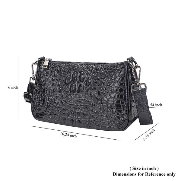 Schultertasche aus 100% echtem Leder mit Kroko-Prägung, Schwarz  image number 7