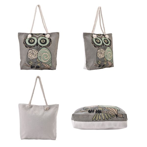 Jacquard gewebte Jute-Tasche mit Eule Design, 42x34 cm, Eule image number 4