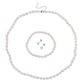 D'Joy AA Weiße Süßwasser Perle (6-7 mm) Schmuckset 925 Silber rhodiniert