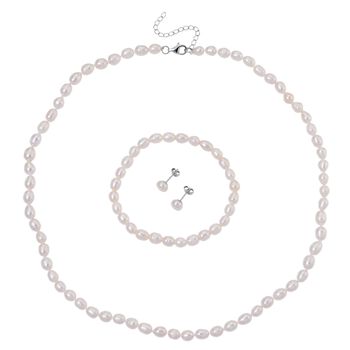 D'Joy AA Wei&szlig;e S&uuml;&szlig;wasser Perle (6-7 mm) Schmuckset 925 Silber rhodiniert