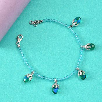 Pfau Triplett Quarz und blaues Apatit Armband, 19 cm - 24,63 ct.