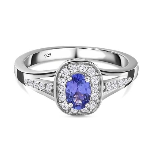 AAA Tansanit und Zirkon-Halo-Ring, 925 Silber platiniert, 0,78 ct. image number 0