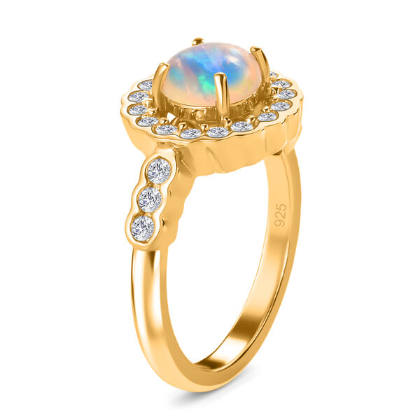 Natürlicher Äthiopischer Opal und Zirkon Halo Ring 925 Silber 585 Vergoldet image number 5
