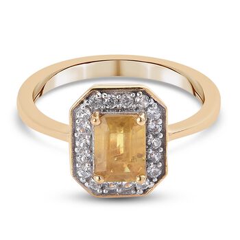 Gelber Saphir und Zirkon Halo Ring 925 Silber vergoldet (Gr&ouml;&szlig;e 17.00) ca. 1,33 ct