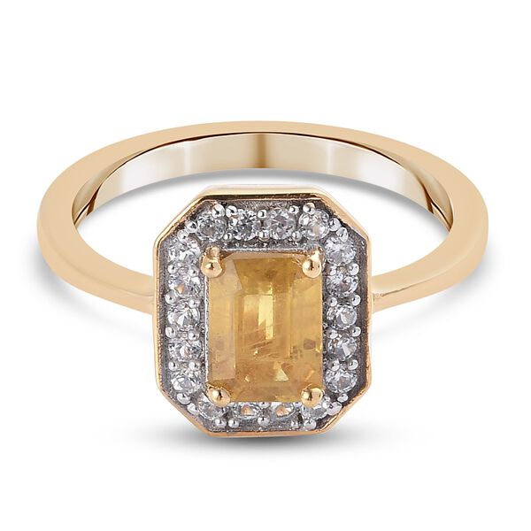 Gelber Saphir und Zirkon Halo Ring 925 Silber 585 vergoldet