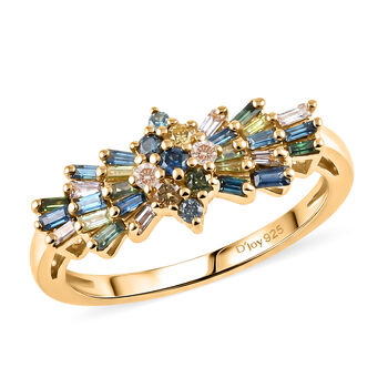 D'Joy Blauer Diamant, Gr&uuml;ner Diamant Ring 925 Silber 750 Gelbgold vermeil (Gr&ouml;&szlig;e 17.00) (10-15 Werktage Lieferzeit) ca. 0.50 ct
