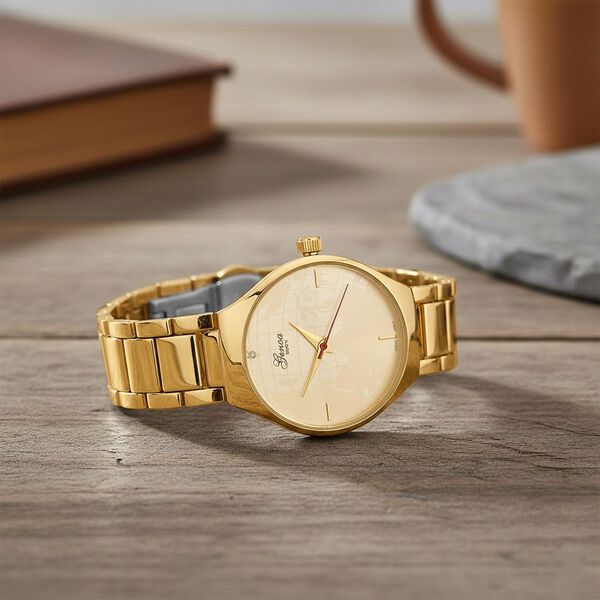 GENOA - Wei&szlig;er Diamant Uhr mit Japanisches Uhrwerk, 3 ATM Wasserdicht, 316L Edelstahl, Gelb image number 1