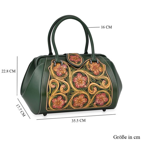 Grand Pelle  - Echtleder Handtasche, 35,5x23x18 cm, dunkelgr&uuml;n image number 6