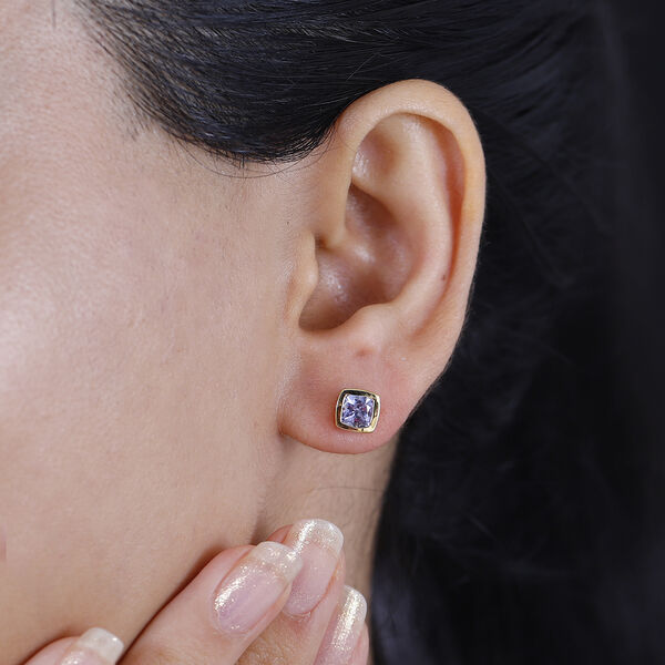 Tansanit Ohrringe, 925 Silber 750 Gelbgold Vermeil - 1,13 ct. image number 3