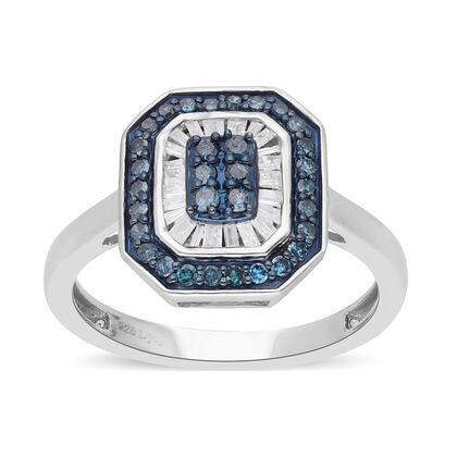 Blauer Diamant und Weißer Diamant Ring, 925 Silber platiniert (Größe 17.00) ca. 0.50 ct