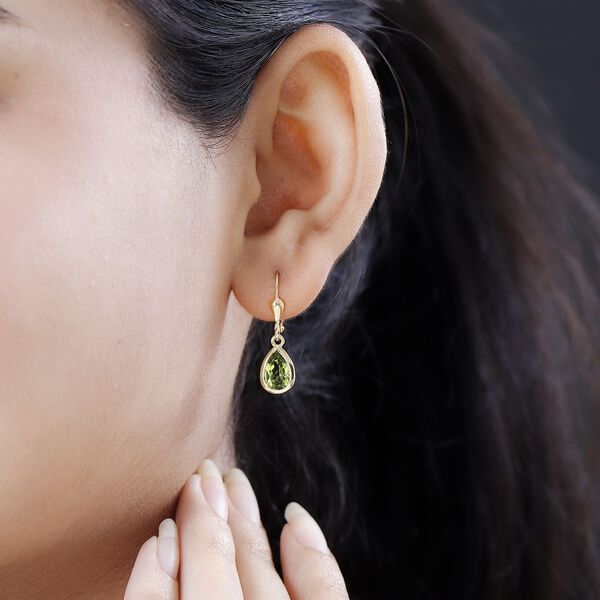 Natürliche Peridot Ohrringe, 925 Silber vergoldet, ca. 2.70 ct image number 3