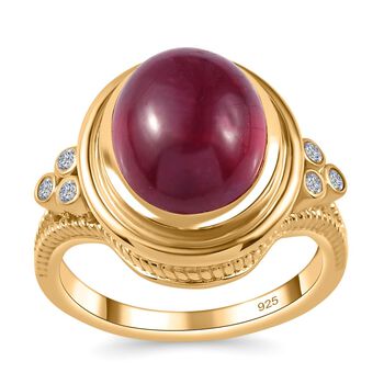 AA Afrikanischer Rubin (Fissure gef&uuml;llt), Moissanit Ring 925 Silber Gelbgold Vermeil (Gr&ouml;&szlig;e 18.00) ca. 9,04 ct