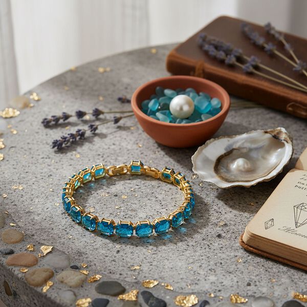 Blaues- Kristall-Armband, ca. 19 cm Nickelfreies Messing image number 1