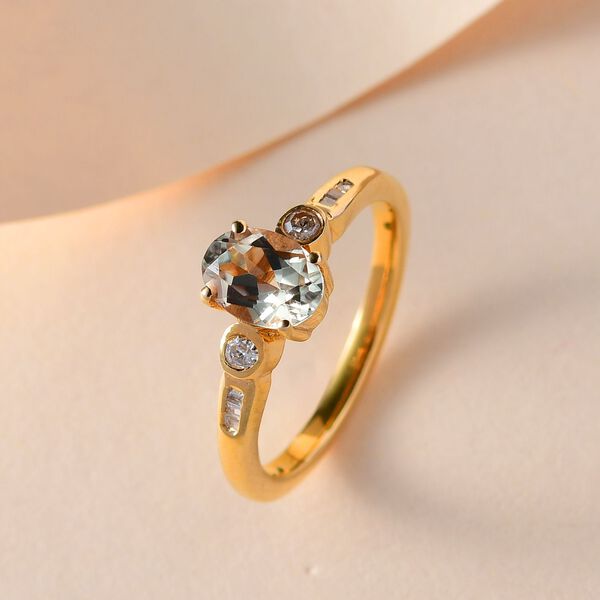 AAA Turkizit und weißer Diamant Ring, 925 Silber Gelbgold Vermeil  ca. 0,93 ct image number 2