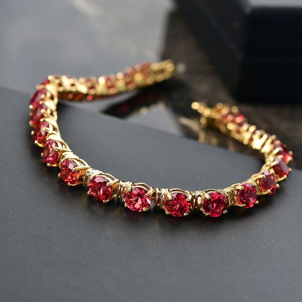 D'Joy Lab Created Padparadscha-Saphir Armband ca. 19 cm 925 Silber 750 Gelbgold Vermeil ca. 27,13 ct. image number 2