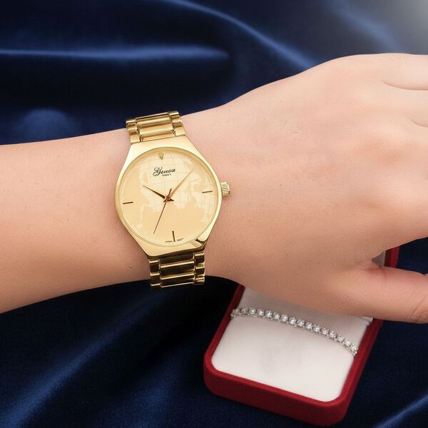 GENOA - Weißer Diamant Uhr mit Japanisches Uhrwerk, 3 ATM Wasserdicht, 316L Edelstahl, Gelb image number 2