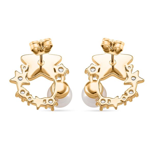 Wei&szlig;e Muschelkernperle (5-7 mm), Wei&szlig;es Perlmutt Ohrringe, Nickelfreies Messing, golfarben image number 5