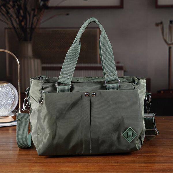 Crossbody Tasche mit mehreren Reißverschlussfächern, abnehmbarem Schulterriemen und Tragegriffen, 26x11x20cm, Grün image number 2