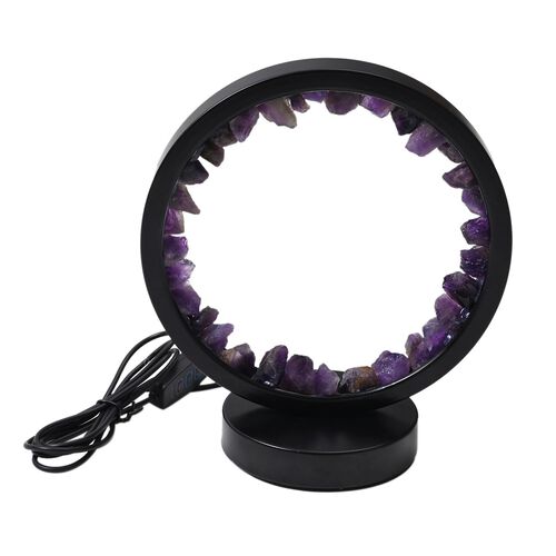 Amethyst Kristall Wellnesslampe, LED Leuchte mit Metallsockel, Kippschalter und 12 m Kabel ca. 10x22x18 cm