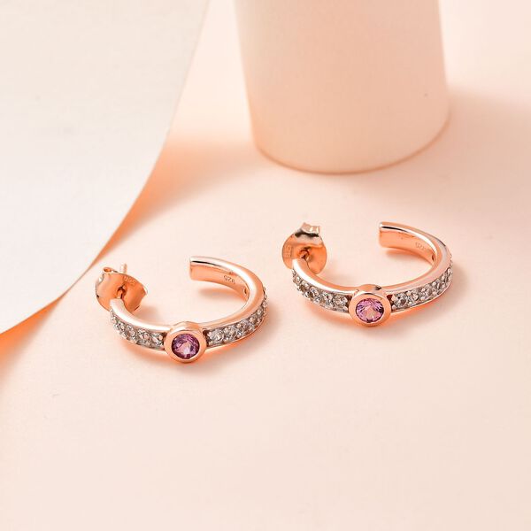 Lila Spinell, wei&szlig;er Zirkon Ohrringe, 925 Silber ros&eacute;vergoldet ca. 1.15 ct image number 2