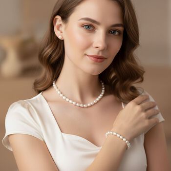 D'Joy AA Wei&szlig;e S&uuml;&szlig;wasser Perle (6-7 mm) Schmuckset 925 Silber rhodiniert