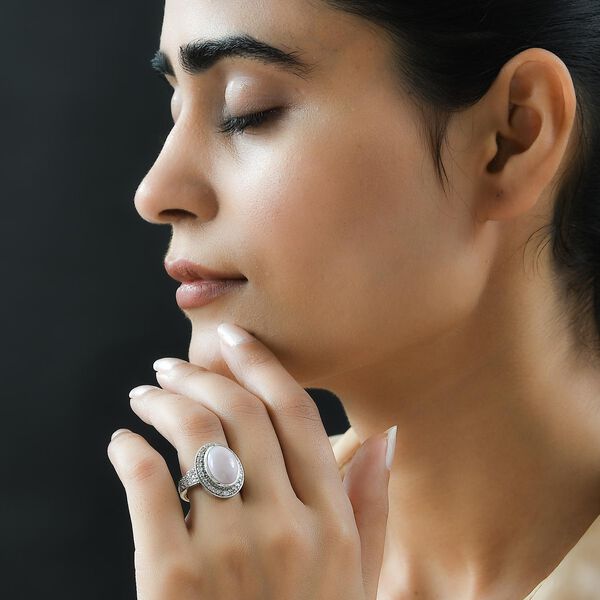 Rosa Opal und weißer Zirkon-Ring, 925 Silber platiniert, 5,83 ct. image number 3