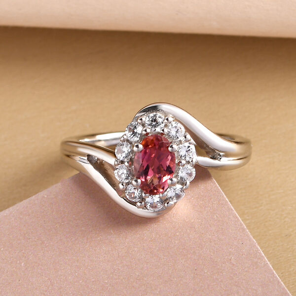 Rosa Turmalin und wei&szlig;er Zirkon-Ring, 925 Silber platiniert  ca. 0,97 ct image number 2