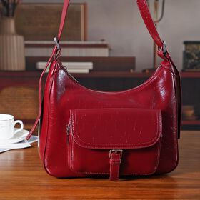 Schultertasche aus Echtleder mit Fronttasche, 28,5x9x25 cm, Burgund