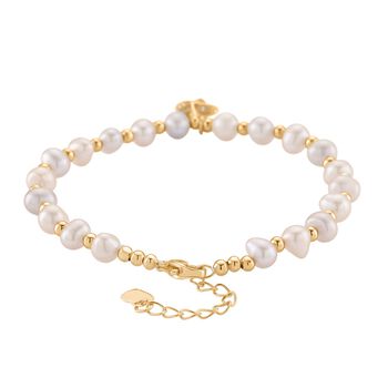 Mehrfarbige S&uuml;&szlig;wasser Perle (4-5 mm), Zirkonia Armband ca. 19cm + 5cm Extender, Nickelfreies Messing Ros&eacute;gold Vermeil