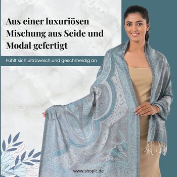 Jamawar-Schal aus Modal-Seiden, 70x200cm, Blau