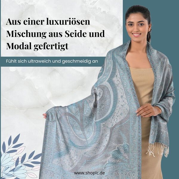 Jamawar-Schal aus Modal-Seiden, 70x200cm, Blau image number 2